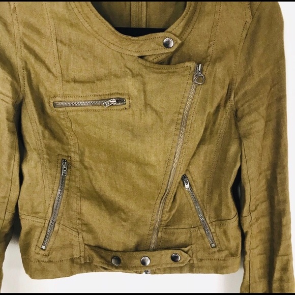 ❤️FARHI NICOLE Linen Moto Jacket Olive Green 6 - Picture 3 of 7